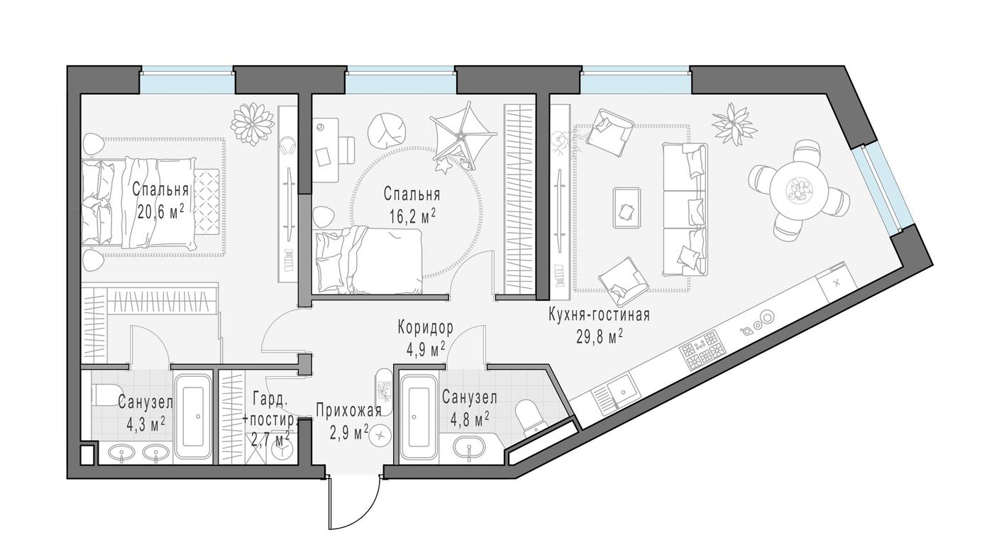 2-BD Apartment Sale, 86.5 sq. m. at Foriver, Simonovskaya Embankment, 3к1, Moscow, Russia #1