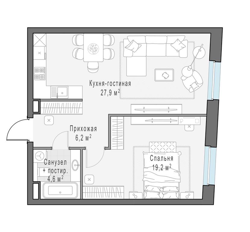 1-BD Apartment Sale, 58.2 sq. m. at Foriver, Simonovskaya Embankment, 3к1, Moscow, Russia #1 1-BD Apartment Sale, 58.2 sq. m. at Foriver, Simonovskaya Embankment, 3к1, Moscow, Russia #1