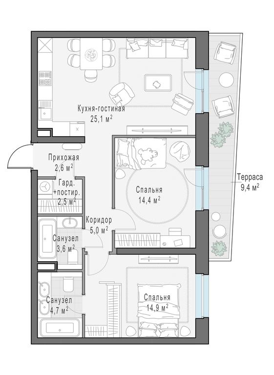 2-BD Apartment Sale, 76 sq. m. at Foriver, Simonovskaya Embankment, 3к1, Moscow, Russia #1