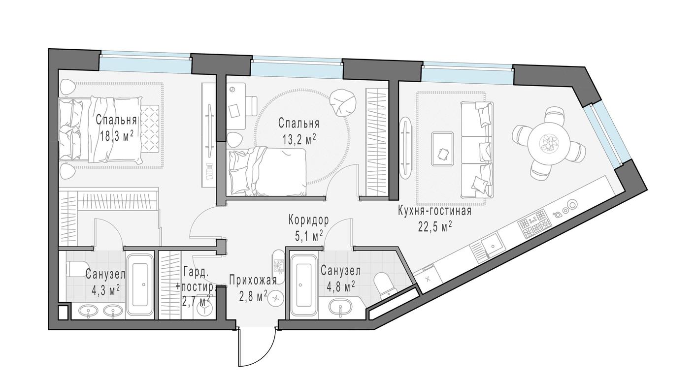 2-BD Apartment Sale, 74.1 sq. m. at Foriver, Simonovskaya Embankment, 3к1, Moscow, Russia #1 2-BD Apartment Sale, 74.1 sq. m. at Foriver, Simonovskaya Embankment, 3к1, Moscow, Russia #1