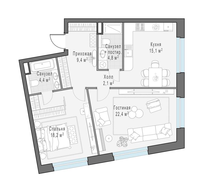 2-BD Apartment Sale, 77 sq. m. at Foriver, Simonovskaya Embankment, 3к1, Moscow, Russia #1 2-BD Apartment Sale, 77 sq. m. at Foriver, Simonovskaya Embankment, 3к1, Moscow, Russia #1