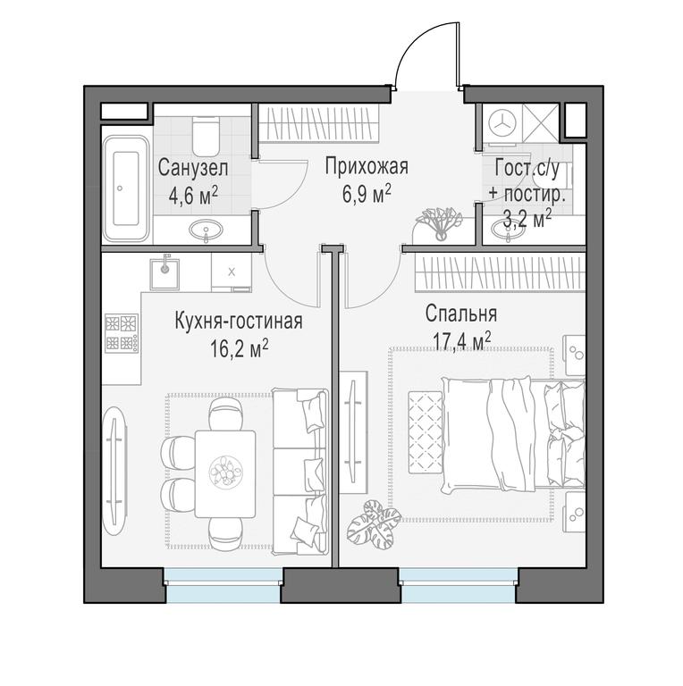 1-BD Apartment Sale, 48.7平方米 at Foriver, Simonovskaya Embankment, 3к1, Moscow, Russia #1 1-BD Apartment Sale, 48.7平方米 at Foriver, Simonovskaya Embankment, 3к1, Moscow, Russia #1