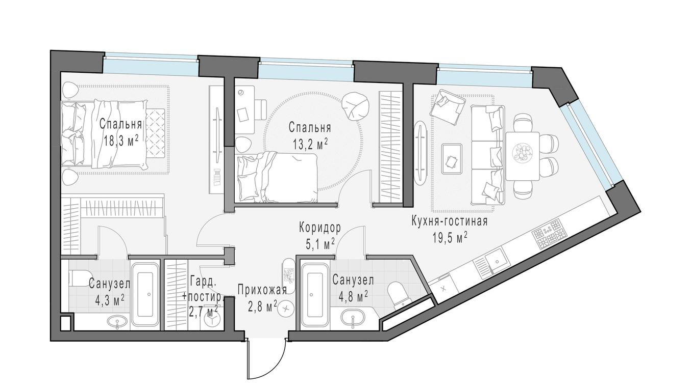 2-BD Apartment Sale, 71 sq. m. at Foriver, Simonovskaya Embankment, 3к1, Moscow, Russia #1 2-BD Apartment Sale, 71 sq. m. at Foriver, Simonovskaya Embankment, 3к1, Moscow, Russia #1