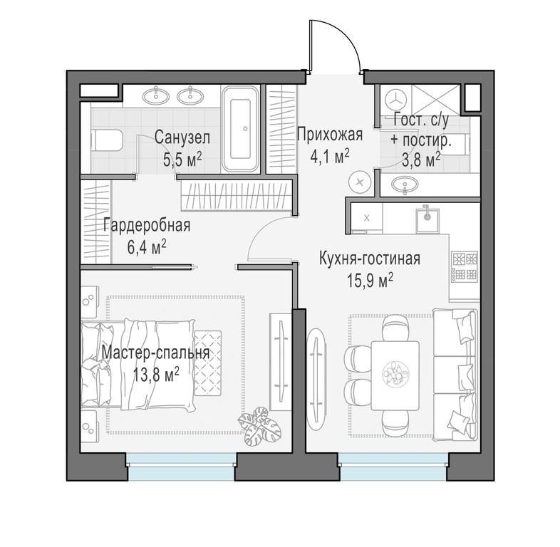 1-BD Apartment Sale, 49.7平方米 at Foriver, Simonovskaya Embankment, 3к1, Moscow, Russia #1 1-BD Apartment Sale, 49.7平方米 at Foriver, Simonovskaya Embankment, 3к1, Moscow, Russia #1