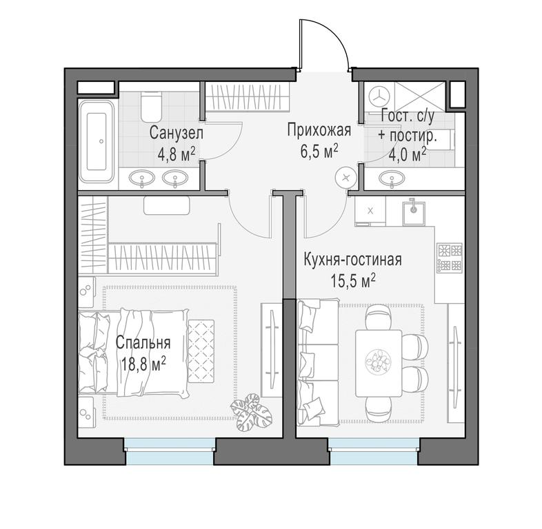 1-BD Apartment Sale, 49.7平方米 at Foriver, Simonovskaya Embankment, 3к1, Moscow, Russia #1 1-BD Apartment Sale, 49.7平方米 at Foriver, Simonovskaya Embankment, 3к1, Moscow, Russia #1