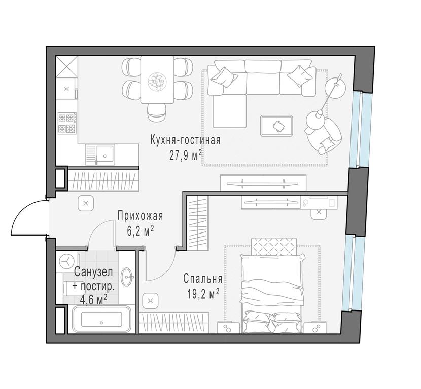 1-BD Apartment Sale, 58.3 sq. m. at Foriver, Simonovskaya Embankment, 3к1, Moscow, Russia #1 1-BD Apartment Sale, 58.3 sq. m. at Foriver, Simonovskaya Embankment, 3к1, Moscow, Russia #1