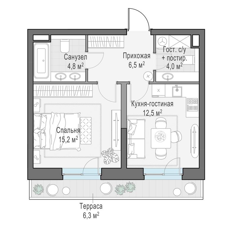1-BD Apartment Sale, 45.1平方米 at Foriver, Simonovskaya Embankment, 3к1, Moscow, Russia #1 1-BD Apartment Sale, 45.1平方米 at Foriver, Simonovskaya Embankment, 3к1, Moscow, Russia #1