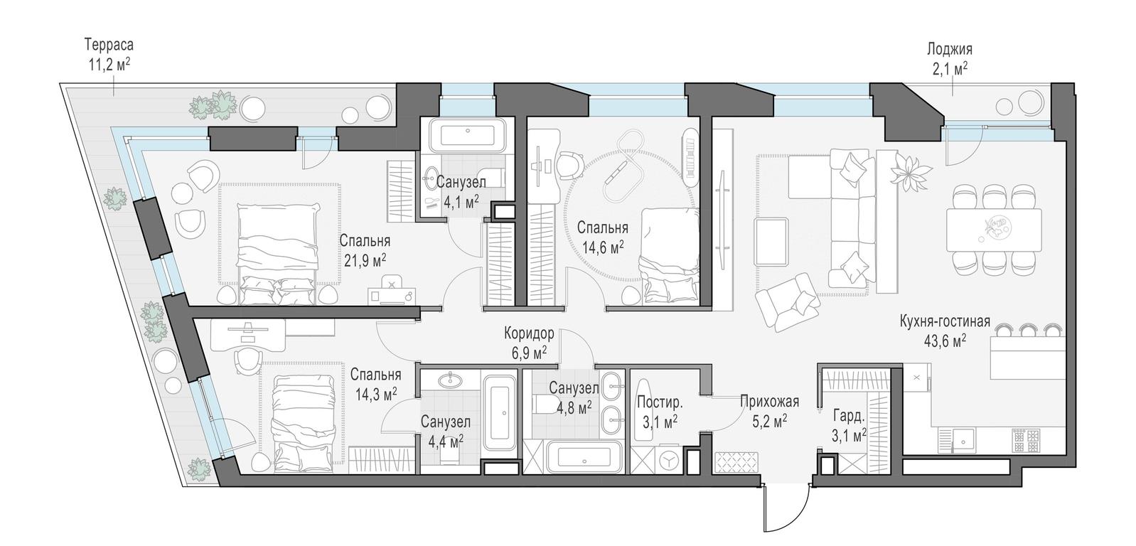 3-BD Apartment Sale, 131.6 sq. m. at Foriver, Simonovskaya Embankment, 3к1, Moscow, Russia #1