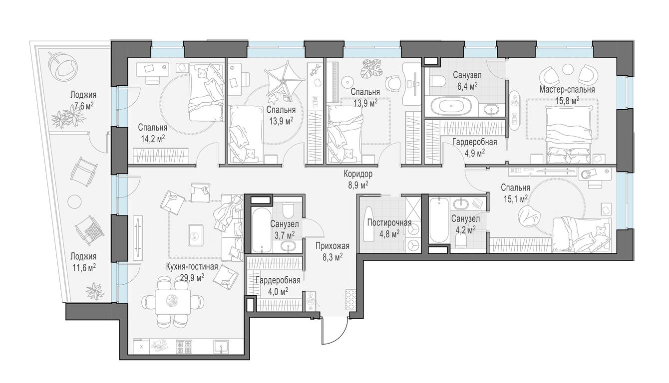 4-BD Apartment Sale, 159.5 sq. m. at Foriver, Simonovskaya Embankment, 3к1, Moscow, Russia #1