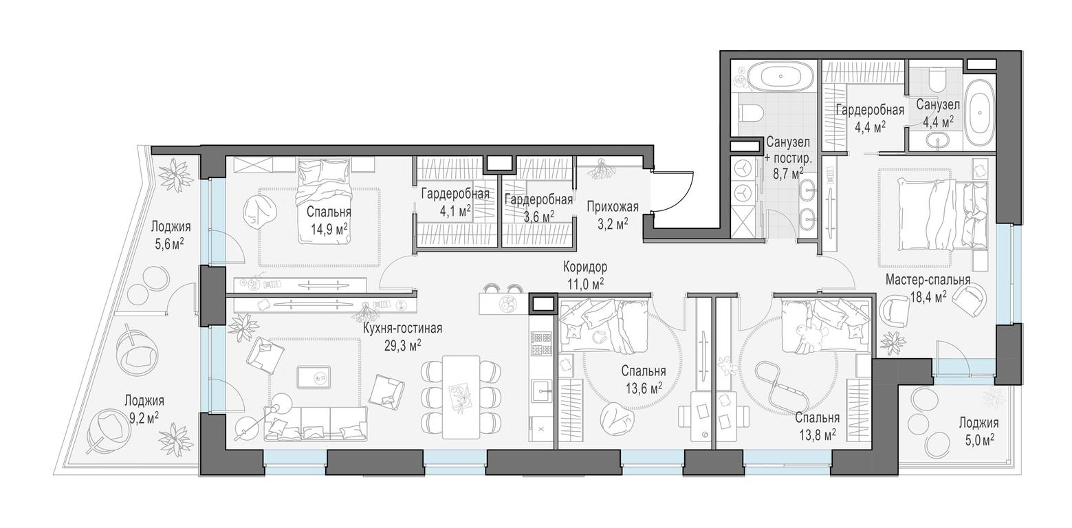 3-BD Apartment Sale, 140.4 sq. m. at Foriver, Simonovskaya Embankment, 3к1, Moscow, Russia #1