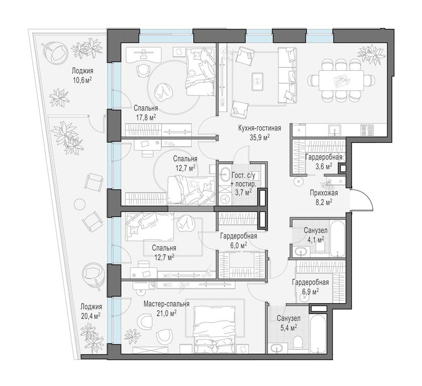 3-BD Apartment Sale, 153.9 sq. m. at Foriver, Simonovskaya Embankment, 3к1, Moscow, Russia #1