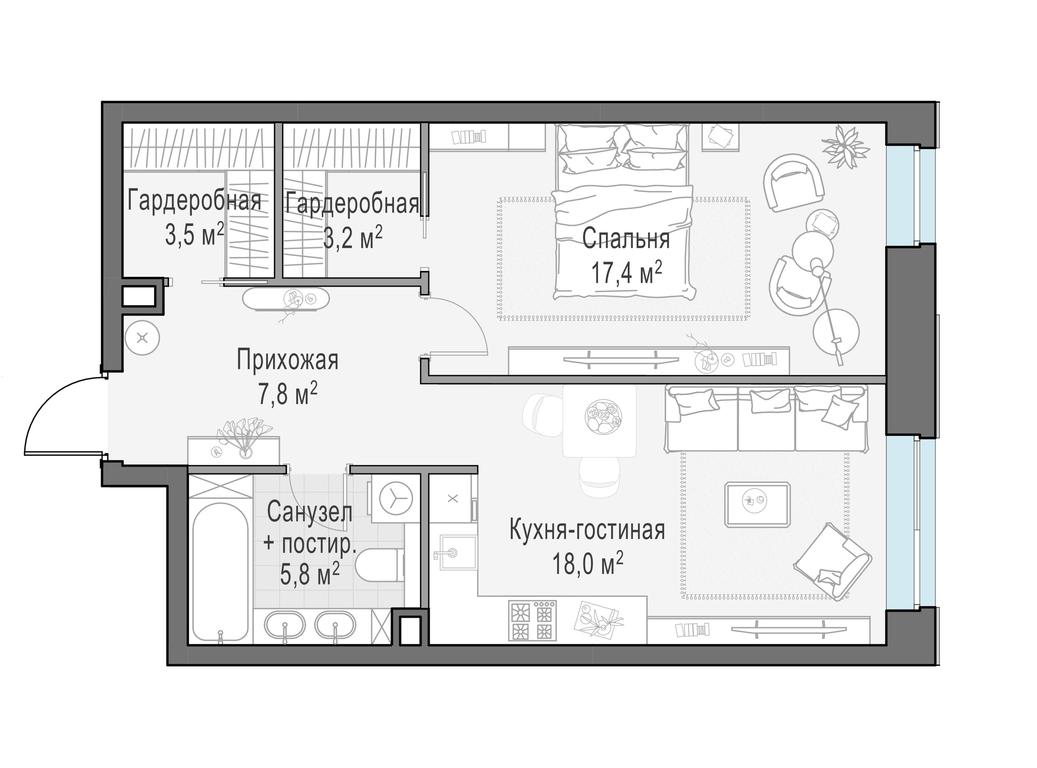 1-BD Apartment Sale, 56.3 sq. m. at Foriver, Simonovskaya Embankment, 3к1, Moscow, Russia #1 1-BD Apartment Sale, 56.3 sq. m. at Foriver, Simonovskaya Embankment, 3к1, Moscow, Russia #1