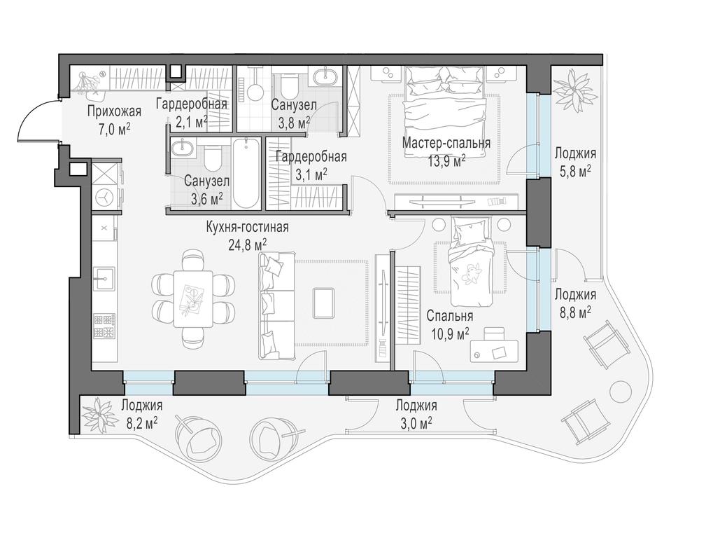 1-BD Apartment Sale, 83 sq. m. at Foriver, Simonovskaya Embankment, 3к1, Moscow, Russia #1
