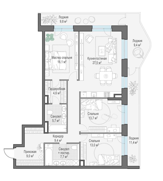 2-BD Apartment Sale, 122.4平方米 at Foriver, Simonovskaya Embankment, 3к1, Moscow, Russia #1