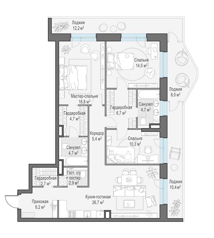 2-BD Apartment Sale, 122.4平方米 at Foriver, Simonovskaya Embankment, 3к1, Moscow, Russia #1