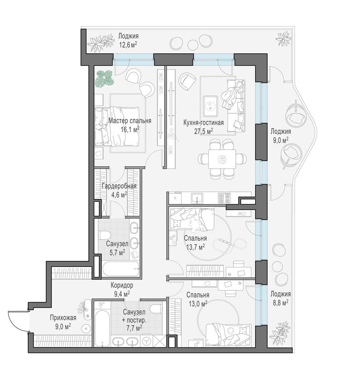 2-BD Apartment Sale, 122.5平方米 at Foriver, Simonovskaya Embankment, 3к1, Moscow, Russia #1 2-BD Apartment Sale, 122.5平方米 at Foriver, Simonovskaya Embankment, 3к1, Moscow, Russia #1