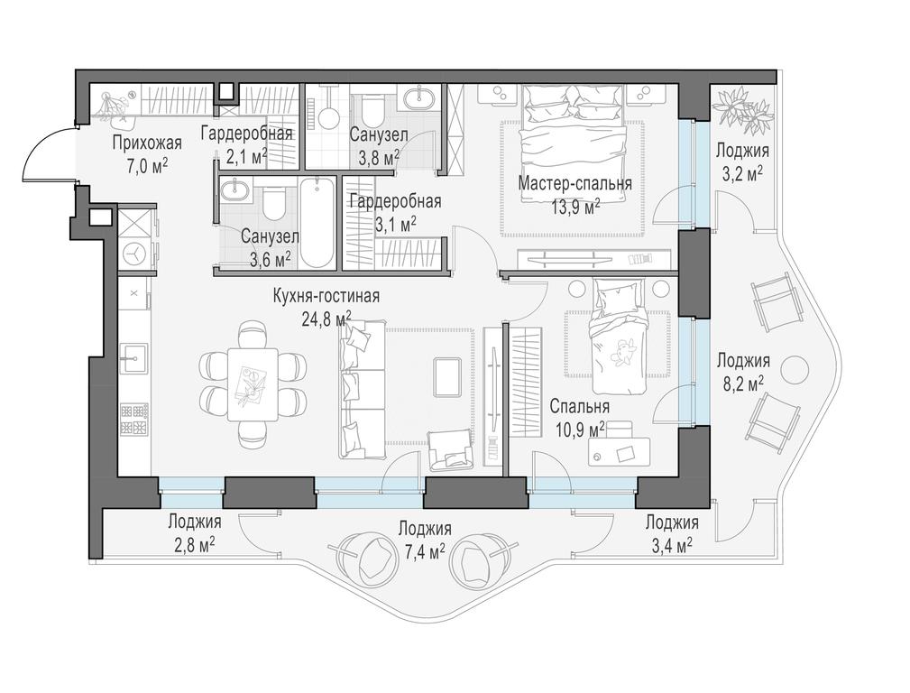 1-BD Apartment Sale, 82.6 sq. m. at Foriver, Simonovskaya Embankment, 3к1, Moscow, Russia #1