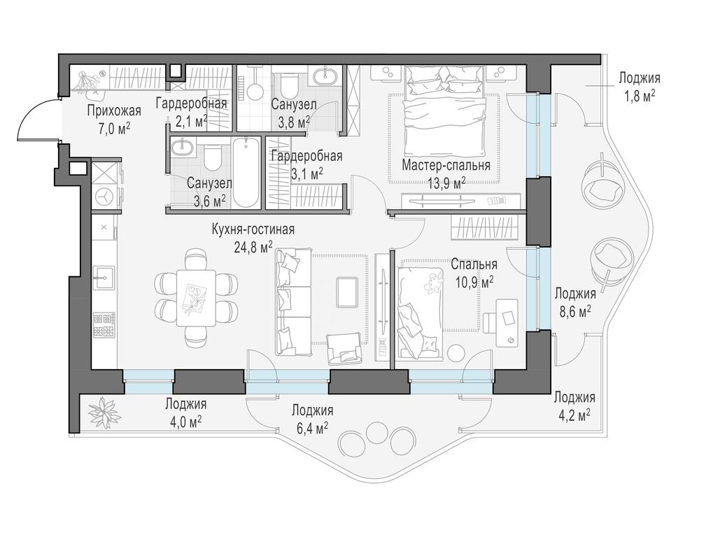 1-BD Apartment Sale, 82.4平方米 at Foriver, Simonovskaya Embankment, 3к1, Moscow, Russia #1