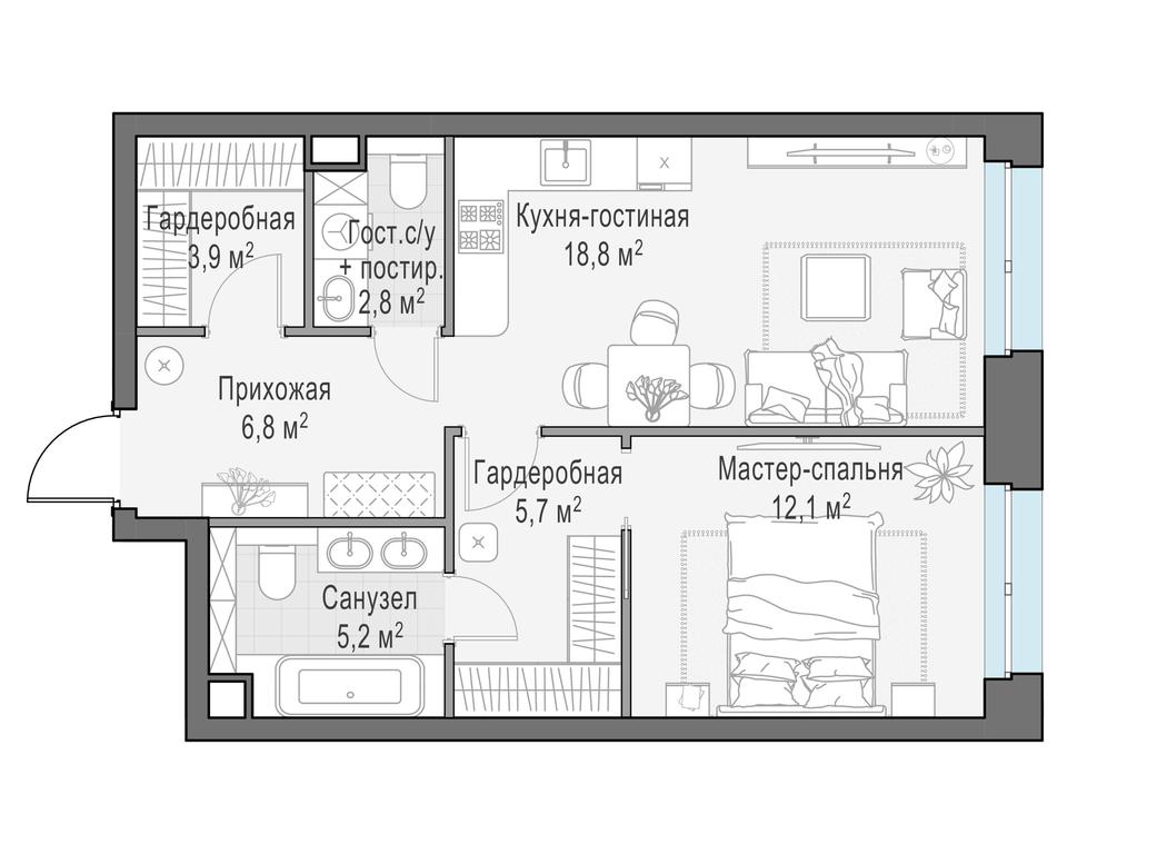 1-BD Apartment Sale, 56 sq. m. at Foriver, Simonovskaya Embankment, 3к1, Moscow, Russia #1 1-BD Apartment Sale, 56 sq. m. at Foriver, Simonovskaya Embankment, 3к1, Moscow, Russia #1
