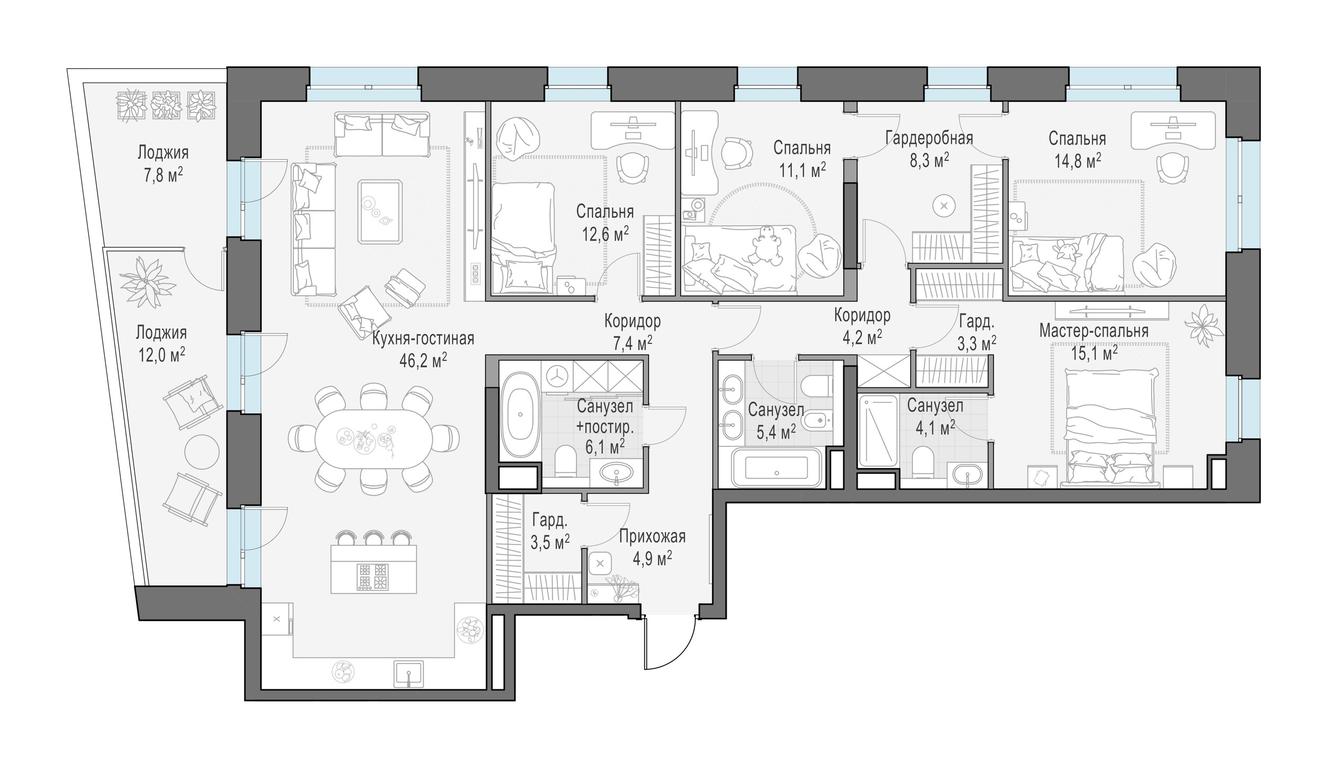 3-BD Apartment Sale, 158.4 sq. m. at Foriver, Simonovskaya Embankment, 3к1, Moscow, Russia #1