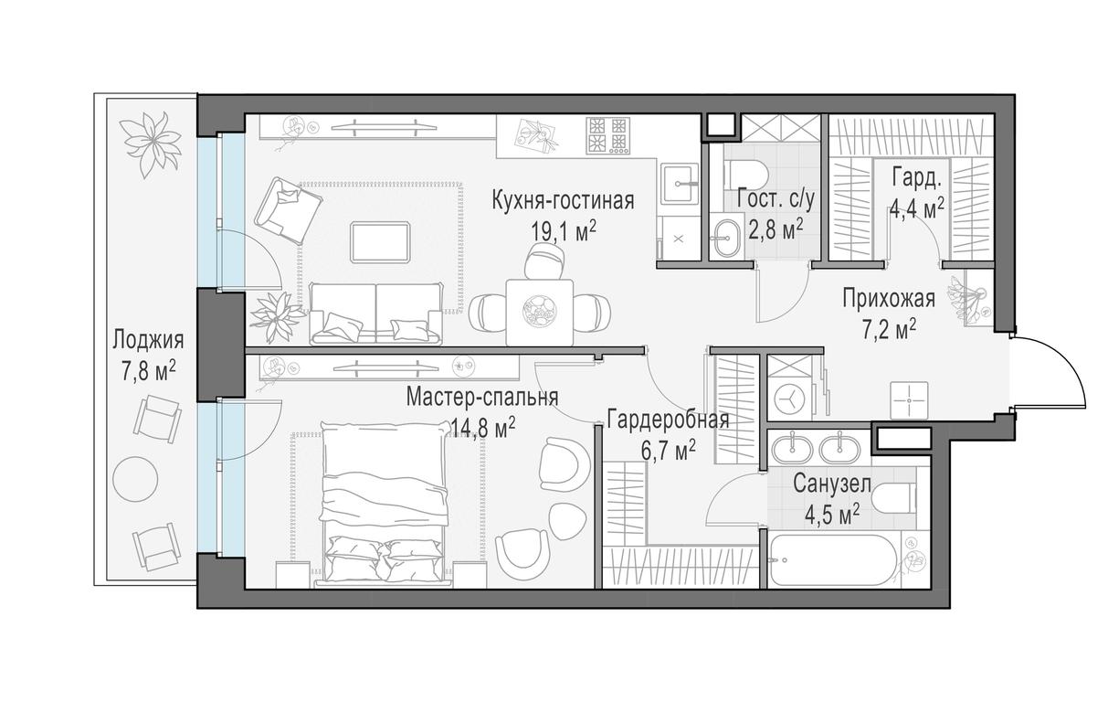 1-BD Apartment Sale, 62.4平方米 at Foriver, Simonovskaya Embankment, 3к1, Moscow, Russia #1 1-BD Apartment Sale, 62.4平方米 at Foriver, Simonovskaya Embankment, 3к1, Moscow, Russia #1