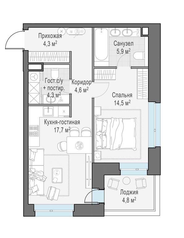 1-BD Apartment Sale, 53.4 sq. m. at Foriver, Simonovskaya Embankment, 3к1, Moscow, Russia #1 1-BD Apartment Sale, 53.4 sq. m. at Foriver, Simonovskaya Embankment, 3к1, Moscow, Russia #1