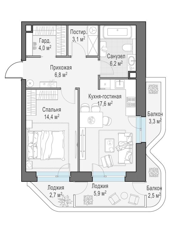 1-BD Apartment Sale, 58.1 sq. m. at Foriver, Simonovskaya Embankment, 3к1, Moscow, Russia #1 1-BD Apartment Sale, 58.1 sq. m. at Foriver, Simonovskaya Embankment, 3к1, Moscow, Russia #1