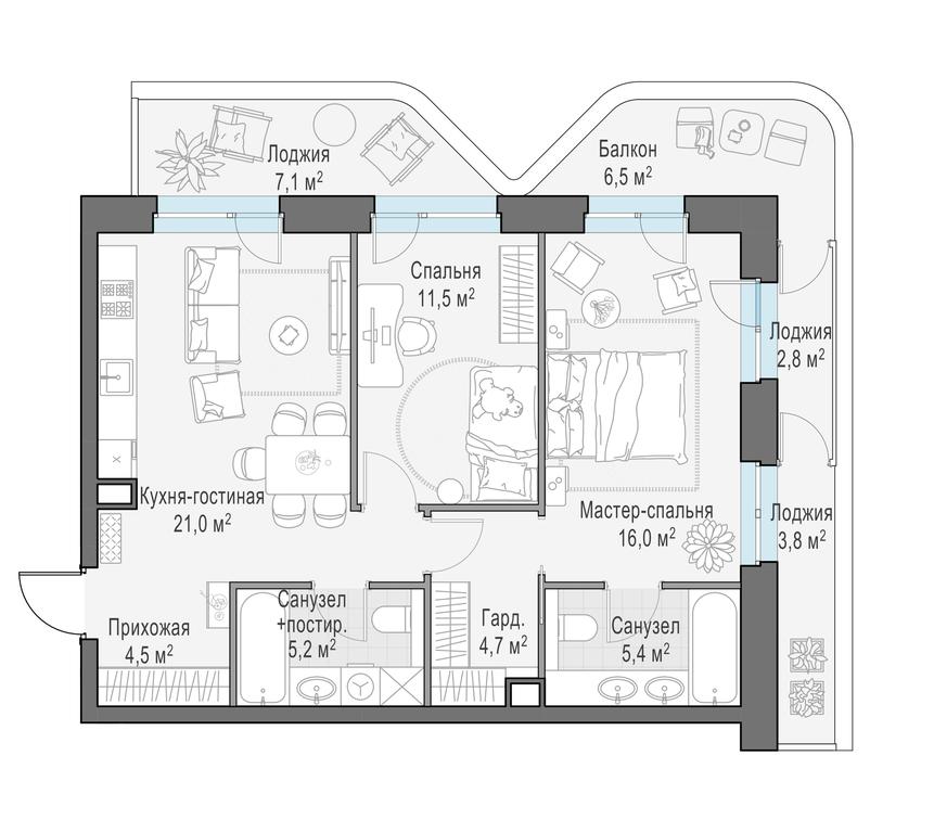 1-BD Apartment Sale, 77.5平方米 at Foriver, Simonovskaya Embankment, 3к1, Moscow, Russia #1