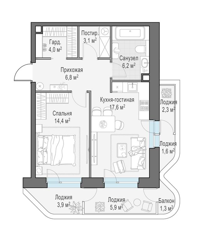 1-BD Apartment Sale, 59.7平方米 at Foriver, Simonovskaya Embankment, 3к1, Moscow, Russia #1 1-BD Apartment Sale, 59.7平方米 at Foriver, Simonovskaya Embankment, 3к1, Moscow, Russia #1