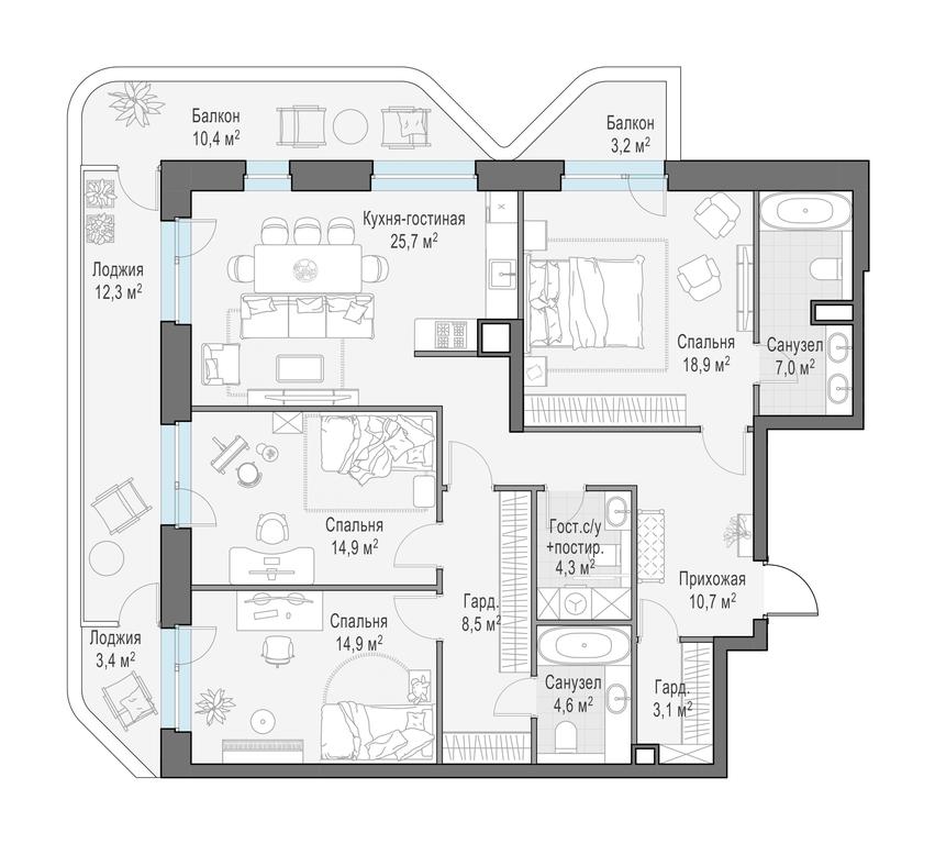 2-BD Apartment Sale, 124.4平方米 at Foriver, Simonovskaya Embankment, 3к1, Moscow, Russia #1 2-BD Apartment Sale, 124.4平方米 at Foriver, Simonovskaya Embankment, 3к1, Moscow, Russia #1