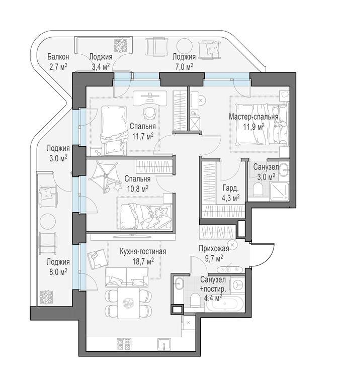 2-BD Apartment Sale, 86.6平方米 at Foriver, Simonovskaya Embankment, 3к1, Moscow, Russia #1 2-BD Apartment Sale, 86.6平方米 at Foriver, Simonovskaya Embankment, 3к1, Moscow, Russia #1
