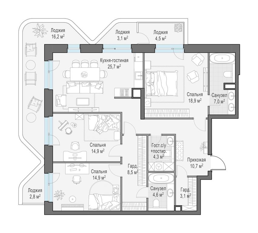 2-BD Apartment Sale, 125.6 sq. m. at Foriver, Simonovskaya Embankment, 3к1, Moscow, Russia #1