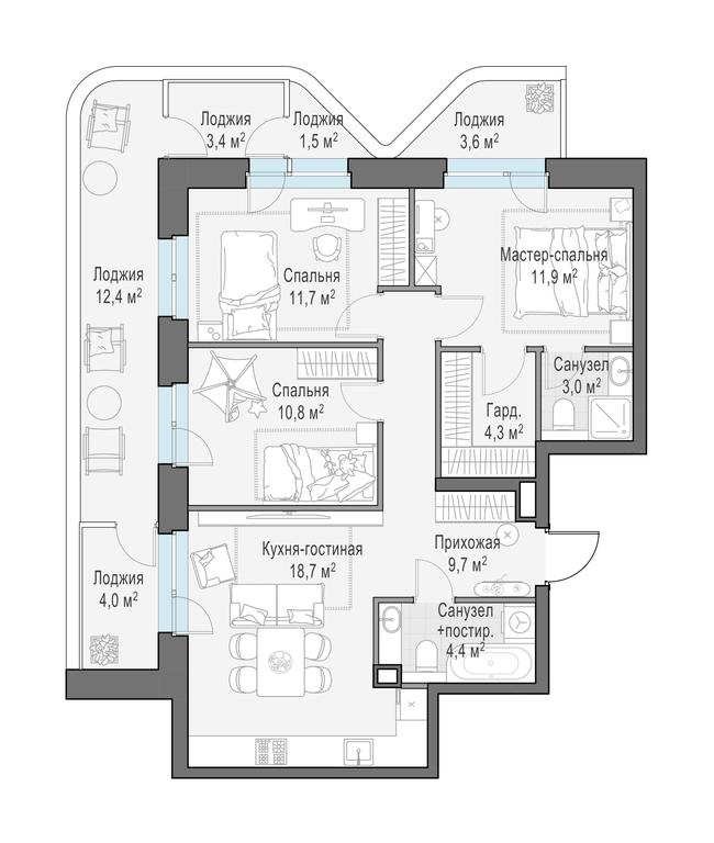 2-BD Apartment Sale, 85.1 sq. m. at Foriver, Simonovskaya Embankment, 3к1, Moscow, Russia #1 2-BD Apartment Sale, 85.1 sq. m. at Foriver, Simonovskaya Embankment, 3к1, Moscow, Russia #1
