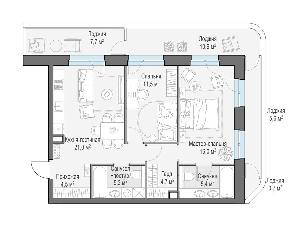 1-BD Apartment Sale, 79.1平方米 at Foriver, Simonovskaya Embankment, 3к1, Moscow, Russia #1