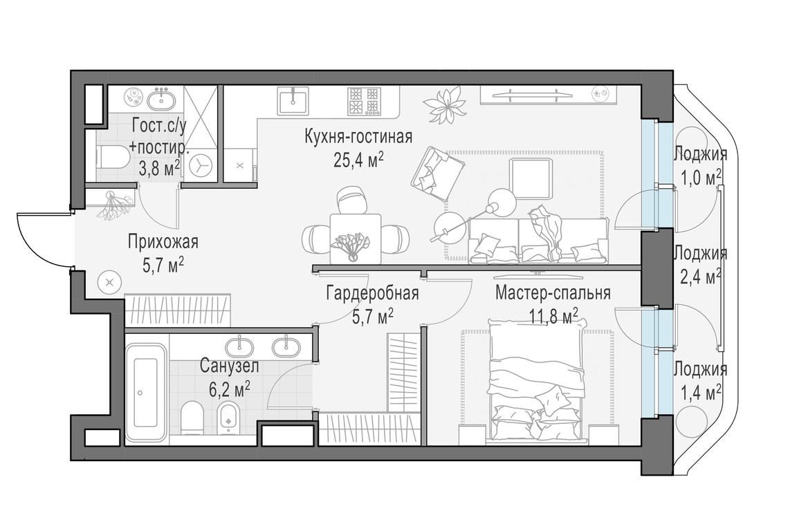 1-BD Apartment Sale, 61.3平方米 at Foriver, Simonovskaya Embankment, 3к1, Moscow, Russia #1 1-BD Apartment Sale, 61.3平方米 at Foriver, Simonovskaya Embankment, 3к1, Moscow, Russia #1