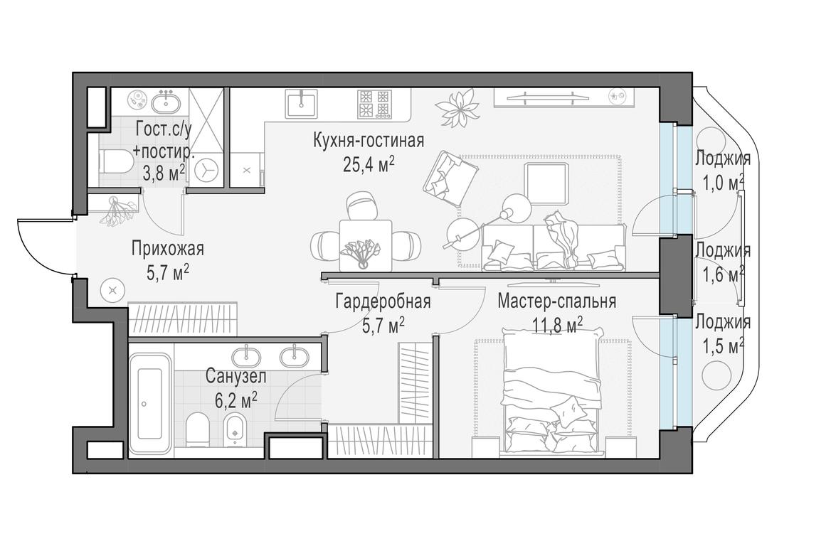 1-BD Apartment Sale, 60.9 sq. m. at Foriver, Simonovskaya Embankment, 3к1, Moscow, Russia #1 1-BD Apartment Sale, 60.9 sq. m. at Foriver, Simonovskaya Embankment, 3к1, Moscow, Russia #1