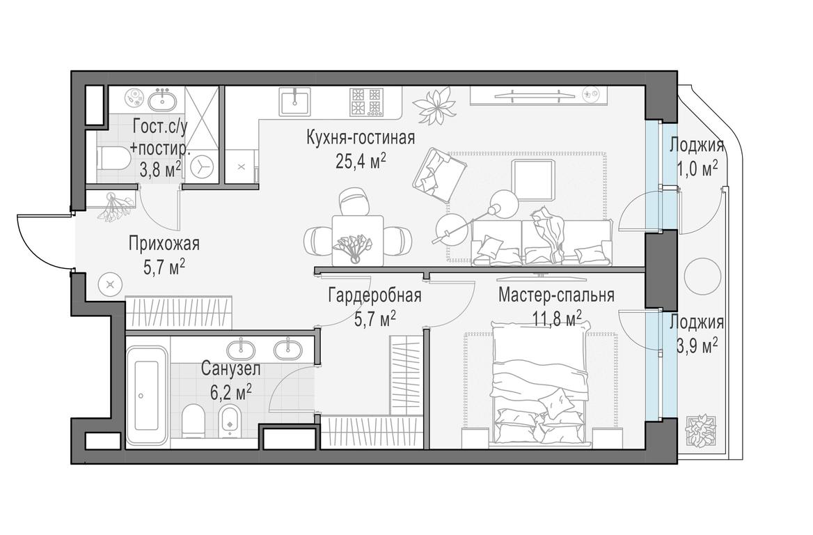 1-BD Apartment Sale, 61.5 sq. m. at Foriver, Simonovskaya Embankment, 3к1, Moscow, Russia #1
