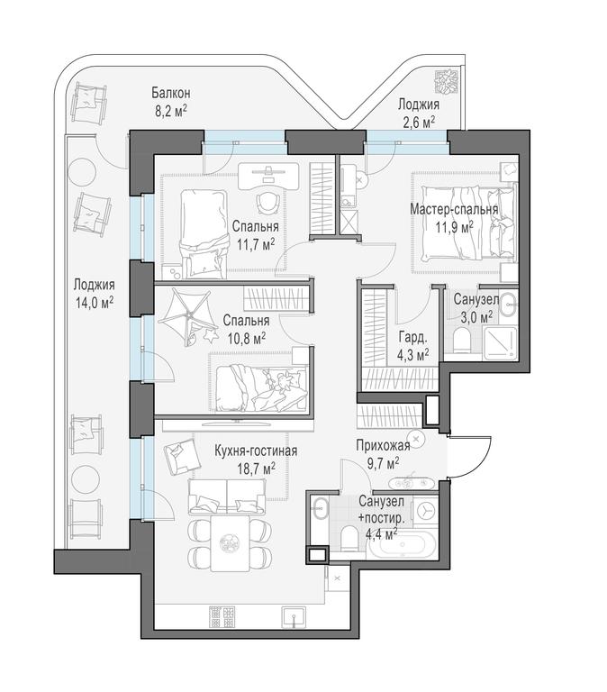 2-BD Apartment Sale, 86.1 sq. m. at Foriver, Simonovskaya Embankment, 3к1, Moscow, Russia #1 2-BD Apartment Sale, 86.1 sq. m. at Foriver, Simonovskaya Embankment, 3к1, Moscow, Russia #1