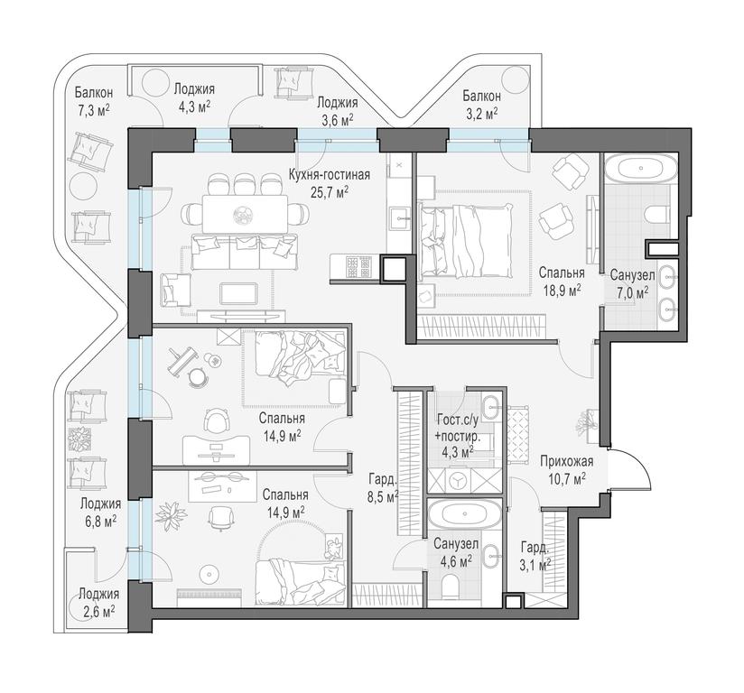 2-BD Apartment Sale, 124.4平方米 at Foriver, Simonovskaya Embankment, 3к1, Moscow, Russia #1 2-BD Apartment Sale, 124.4平方米 at Foriver, Simonovskaya Embankment, 3к1, Moscow, Russia #1
