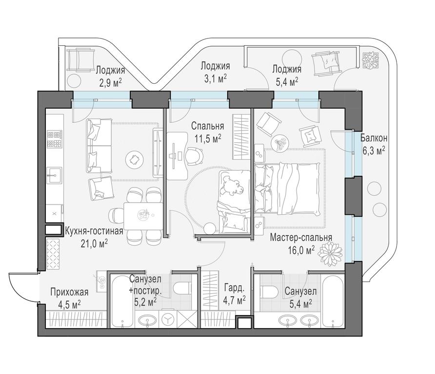 1-BD Apartment Sale, 76.2平方米 at Foriver, Simonovskaya Embankment, 3к1, Moscow, Russia #1