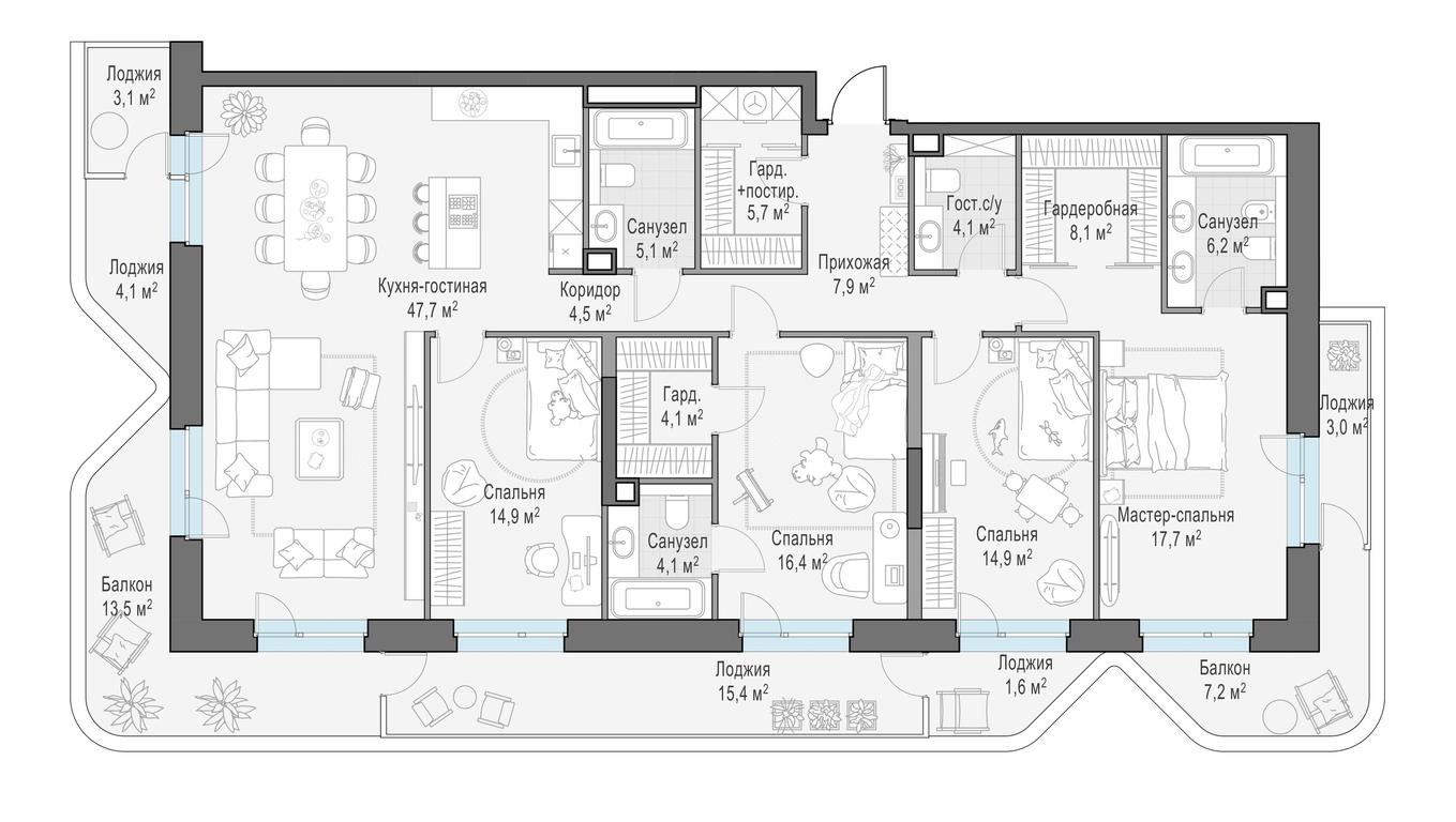 3-BD Apartment Sale, 182.7 sq. m. at Foriver, Simonovskaya Embankment, 3к1, Moscow, Russia #1