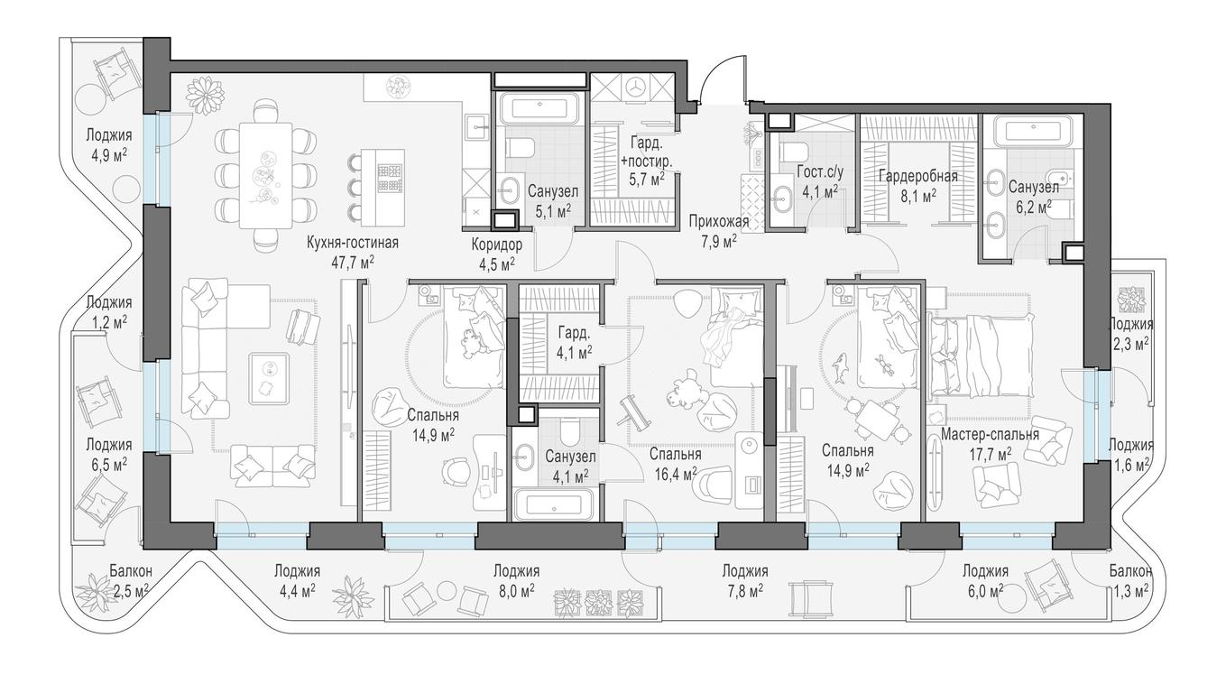 3-BD Apartment Sale, 184.8 sq. m. at Foriver, Simonovskaya Embankment, 3к1, Moscow, Russia #1