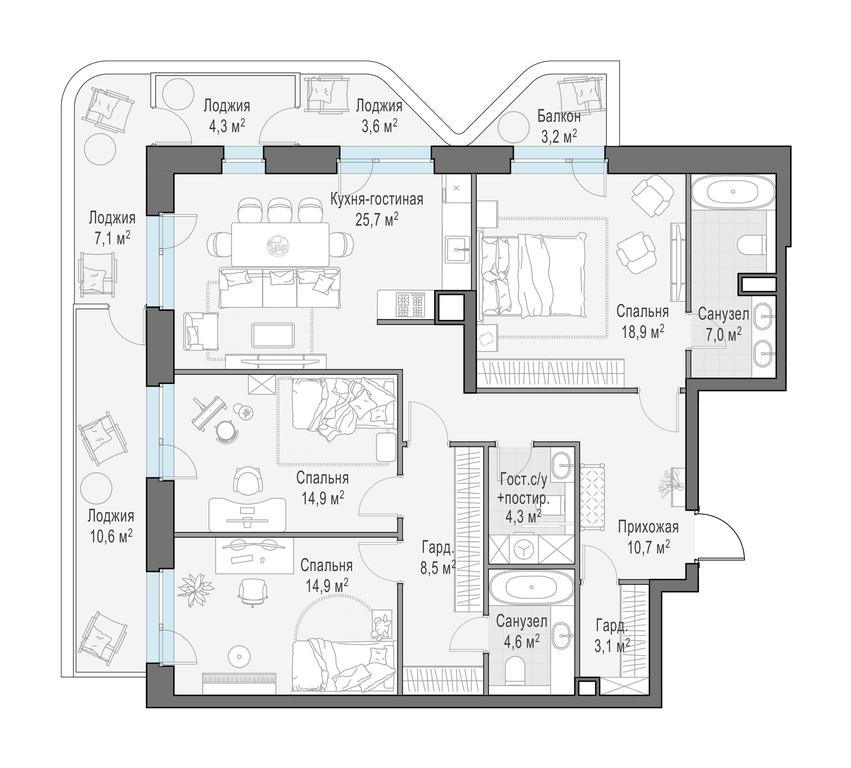 2-BD Apartment Sale, 126.5 sq. m. at Foriver, Simonovskaya Embankment, 3к1, Moscow, Russia #1