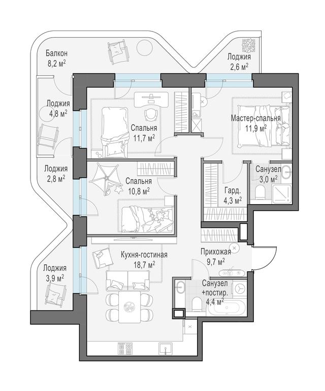 2-BD Apartment Sale, 84.6平方米 at Foriver, Simonovskaya Embankment, 3к1, Moscow, Russia #1