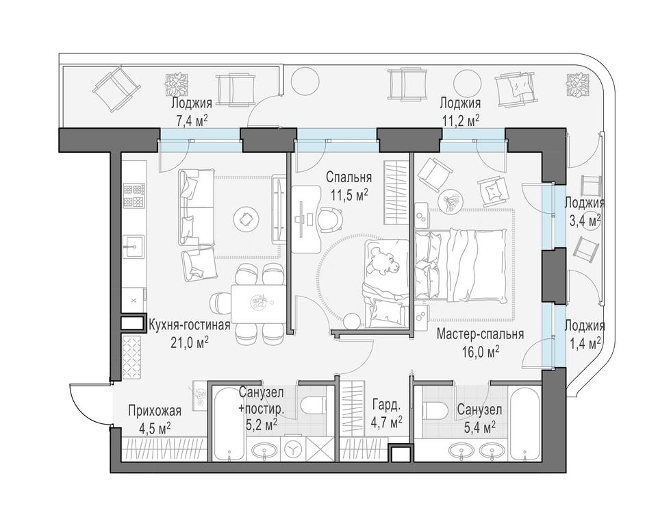 1-BD Apartment Sale, 80.4平方米 at Foriver, Simonovskaya Embankment, 3к1, Moscow, Russia #1