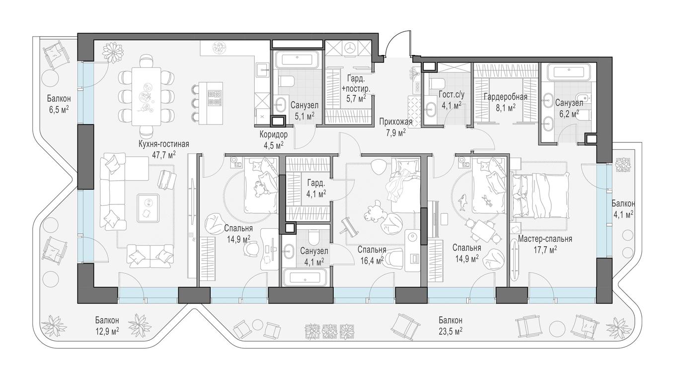 3-BD Apartment Sale, 178.4 sq. m. at Foriver, Simonovskaya Embankment, 3к1, Moscow, Russia #1