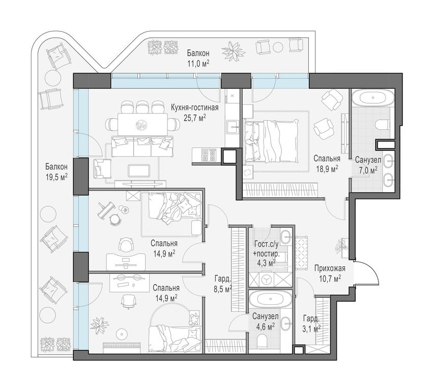 2-BD Apartment Sale, 126.4平方米 at Foriver, Simonovskaya Embankment, 3к1, Moscow, Russia #1 2-BD Apartment Sale, 126.4平方米 at Foriver, Simonovskaya Embankment, 3к1, Moscow, Russia #1