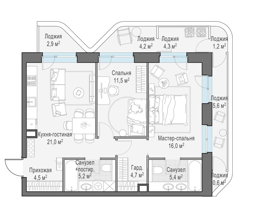 1-BD Apartment Sale, 78.4平方米 at Foriver, Simonovskaya Embankment, 3к1, Moscow, Russia #1