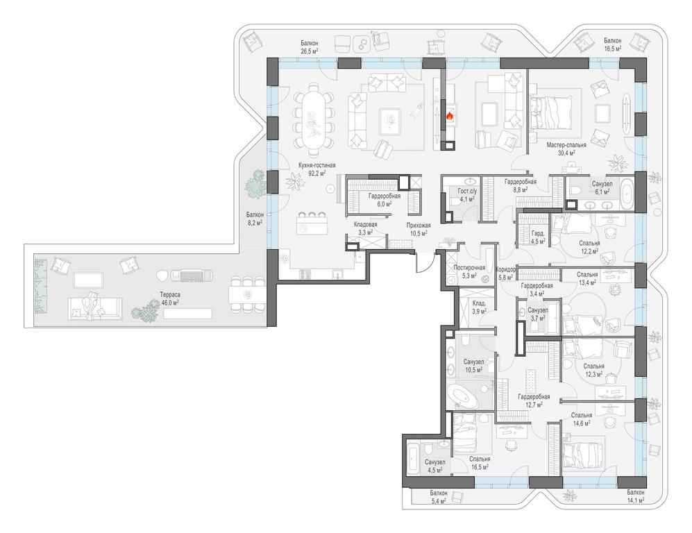 5-BD Apartment Sale, 328.3 sq. m. at Foriver, Simonovskaya Embankment, 3к1, Moscow, Russia #1