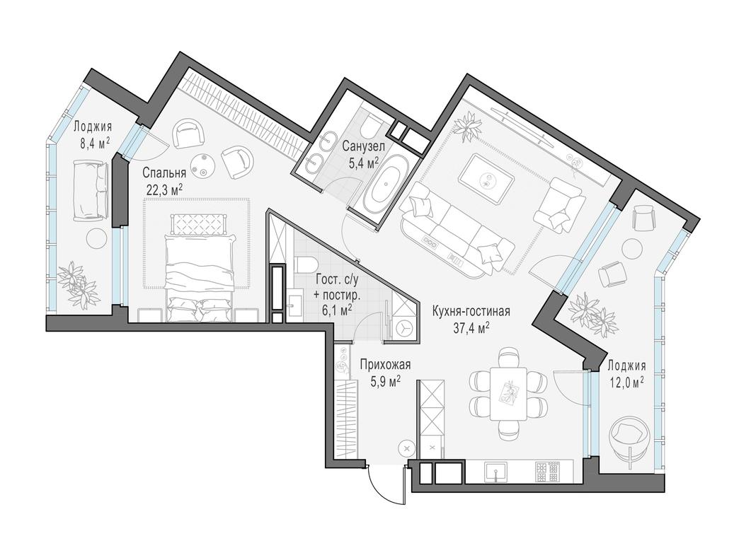 2-BD Apartment Sale, 88.1平方米 at Foriver, Simonovskaya Embankment, 3к1, Moscow, Russia #1 2-BD Apartment Sale, 88.1平方米 at Foriver, Simonovskaya Embankment, 3к1, Moscow, Russia #1